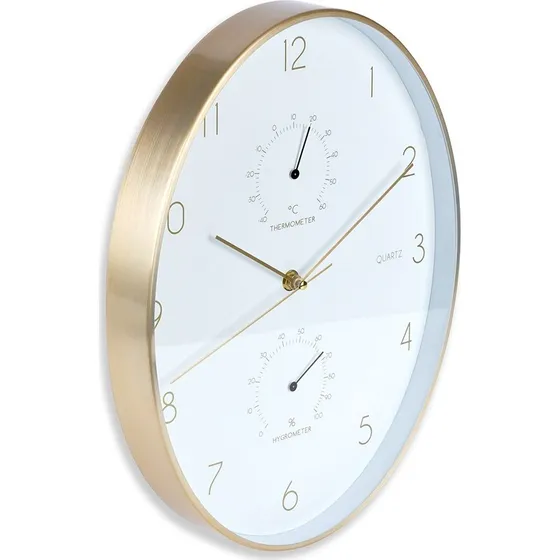 Vægur hvid og guld med termometer og hygrometer 27x34,5 cm
