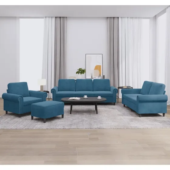 vidaXL Sofasæt 4 dele i blå velour