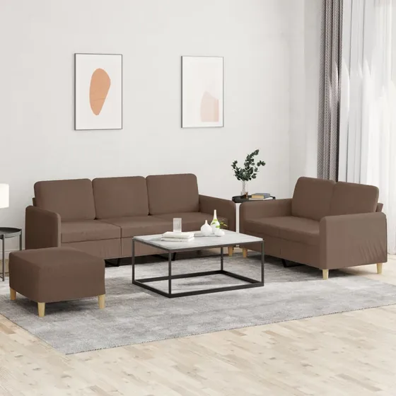 vidaXL Sofasæt 3 dele med fodskammel i brun stof