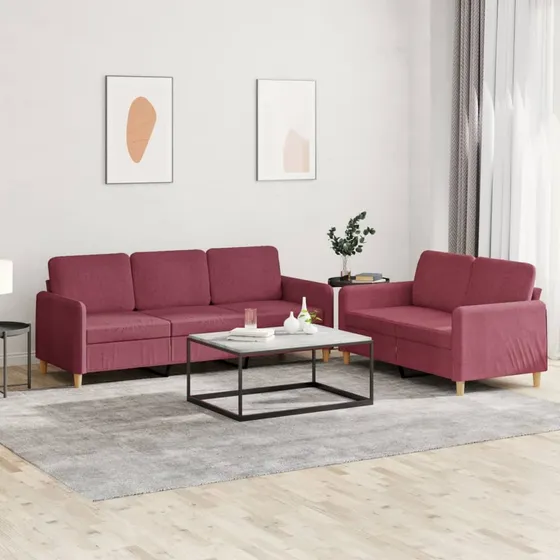 vidaXL Sofasæt 2 dele i vinrødt stof med hynder