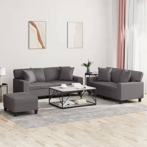 vidaXL Sofasæt 3 dele i gråt kunstlæder med puder