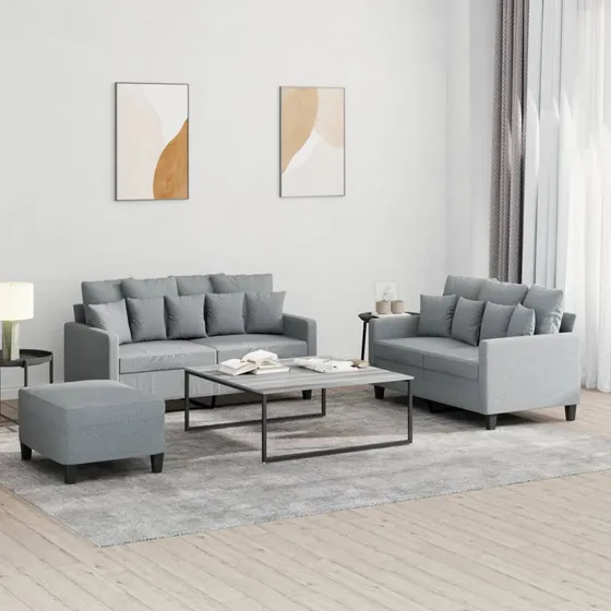 vidaXL Sofasæt 3 dele med hynder i lysegrå stof