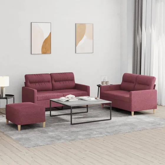 vidaXL Sofasæt 2 dele med fodskammel i vinrød stof