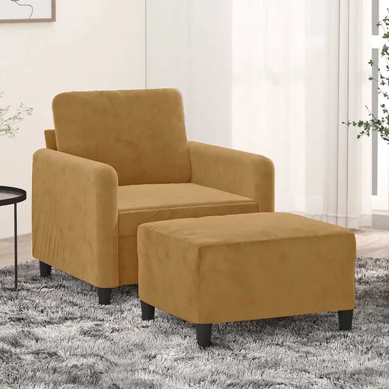 vidaXL Sofastol med fodskammel 60 cm i brun velour