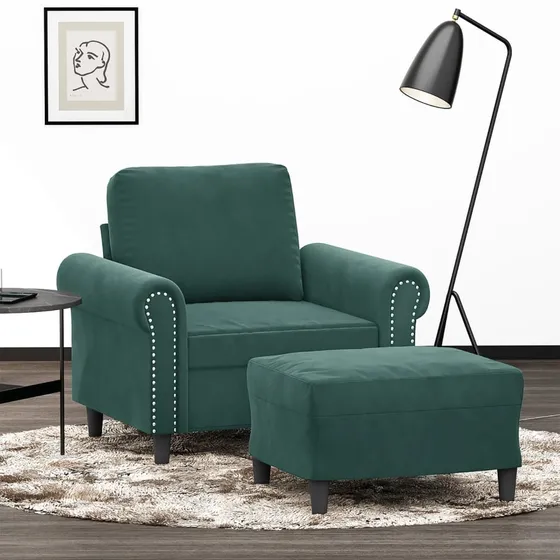 vidaXL sofastol med fodskammel i mørkegrøn velour, 60 cm