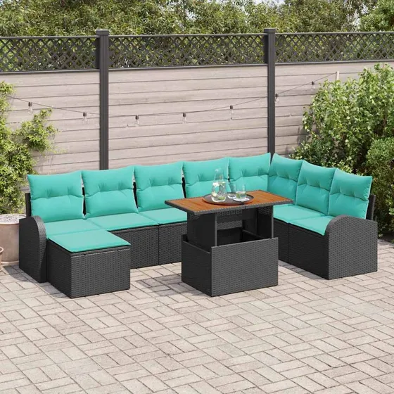 vidaXL Havesofa Sæt 9 dele i sort polyrattan
