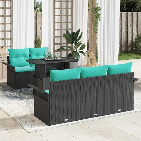 vidaXL Havesofasæt 6 dele, 5-personers, sort polyrattan