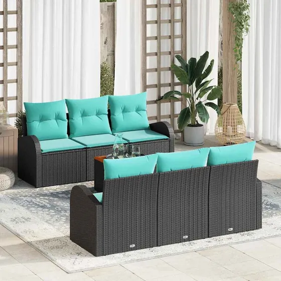 vidaXL Havesofa Sæt 7 dele - Sort og turkis polyrattan