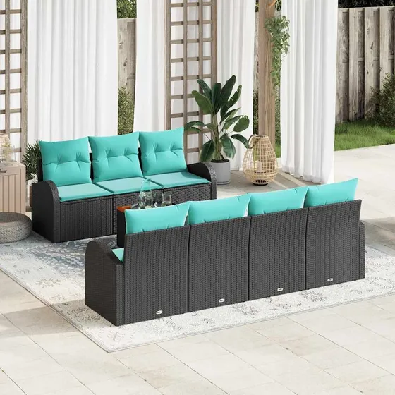 vidaXL Havesofa Sæt 8 stk. Sort og turkis i polyrattan