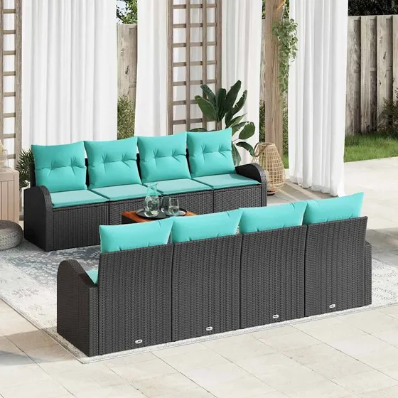 vidaXL Havesofa Sæt 9 stk. Sort og turkis i polyrattan