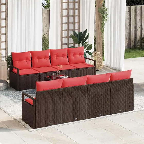 vidaXL Sofa Sæt 9 dele, 8 personer, Beige/Rød Polyrattan
