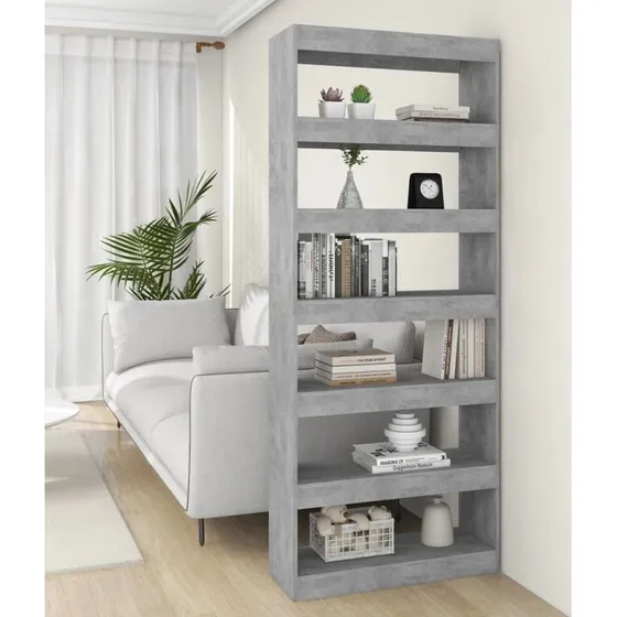 Bogreol/rumdeler 80x30x198 cm - konstrueret træ, betongrå