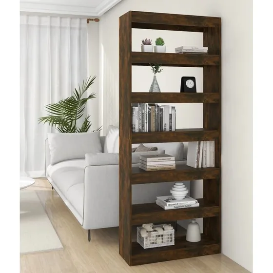 Bogreol/rumdeler 80x30x198 cm i røget egetræ