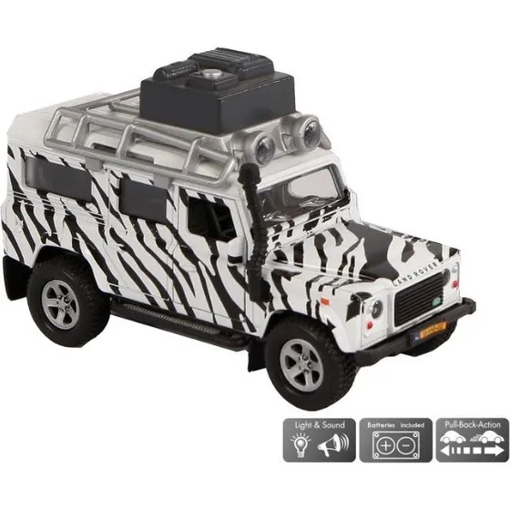 Kids Globe Safari Landrover Defender med lys og zebraprint