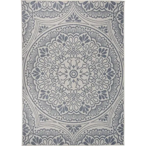 Fladvævet udendørstæppe 140x200 cm - blå mønster