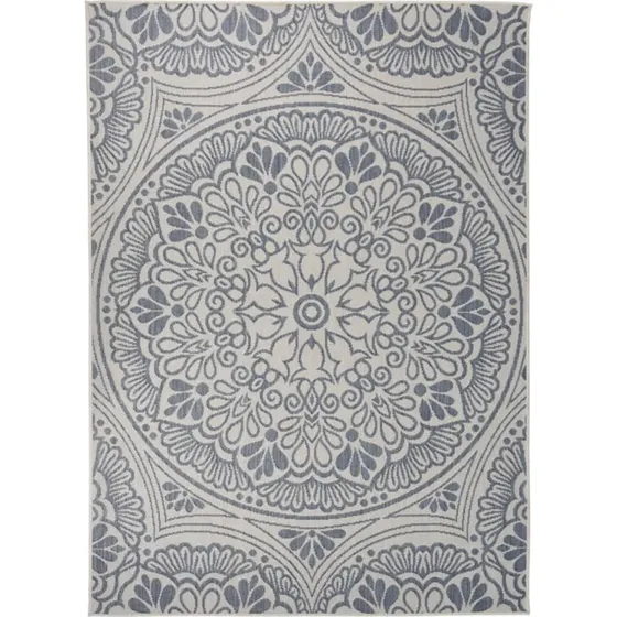 Fladvævet udendørstæppe 200x280 cm - blå mønster