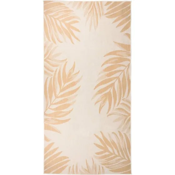 Udendørstæppe fladvævet 100x200 cm med bladmønster
