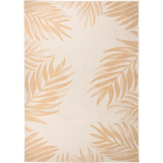 Udendørstæppe fladvævet 140x200 cm - bladmønster, gul