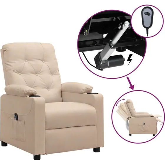 Eldrevet lænestol i stof, creme – 3 positioner, fjernbetjening
