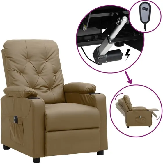 Eldrevet lænestol i kunstlæder - Cappuccino