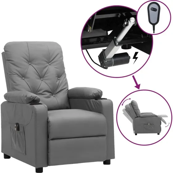 Eldrevet lænestol i grå kunstlæder - 3 positioner