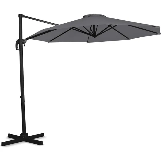 VONROC Bardolino Parasol Ø300cm – Grå med krydsfod og overtræk