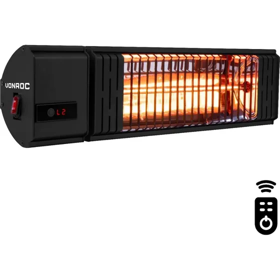 VONROC Volsini PRO Terrassevarmer 2000W - Sort med Fjernbetjening