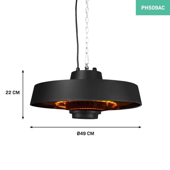 VONROC Vulcano Terrassevarmer 2000W - Sort med fjernbetjening
