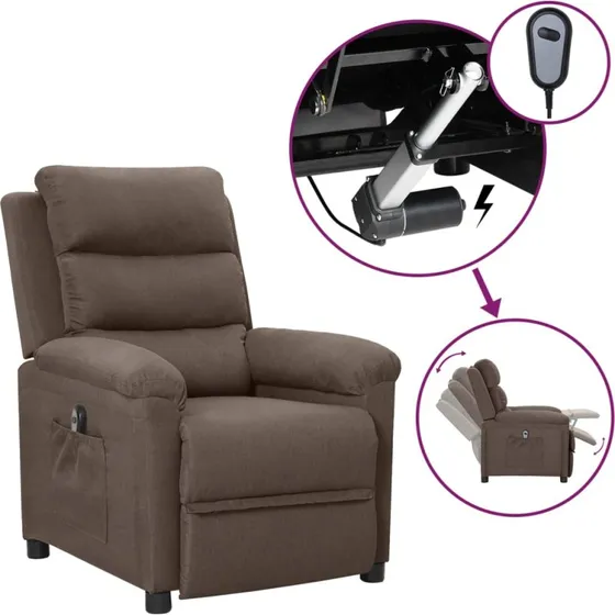 Eldrevet lænestol i stof, gråbrun (3 positioner)