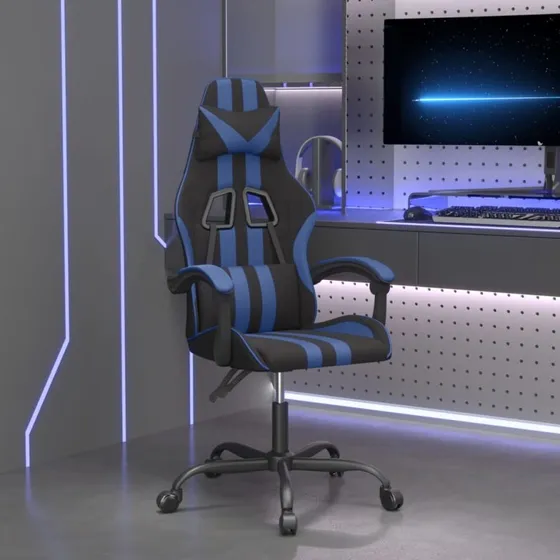 Drejelig gamingstol i kunstlæder - sort/blå