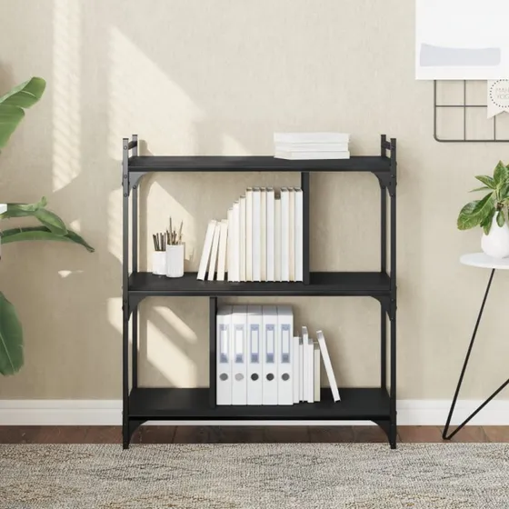 Bogreol 3 hylder 76x32x88 cm – sort konstrueret træ