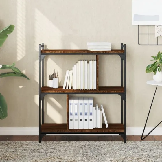 Bogreol 76x32x88 cm, 3 hylder – Konstrueret træ, brunt eg