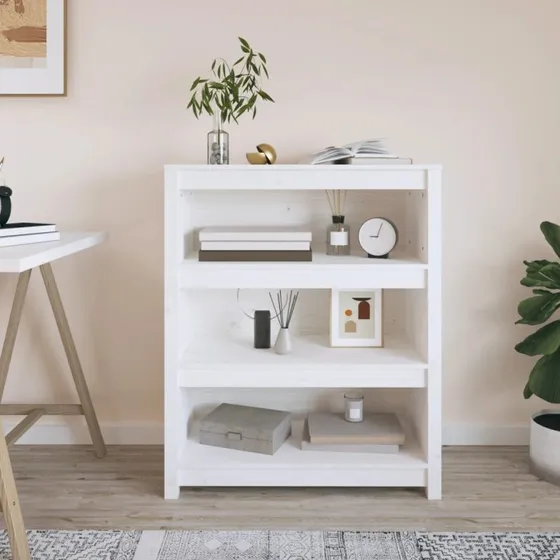 Bogreol i massivt fyrretræ 80x35x97 cm – hvid