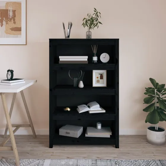 Bogreol 80x35x126 cm i massivt fyrretræ, sort