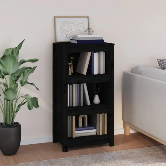 Bogreol i massivt fyrretræ 50x35x97 cm – sort