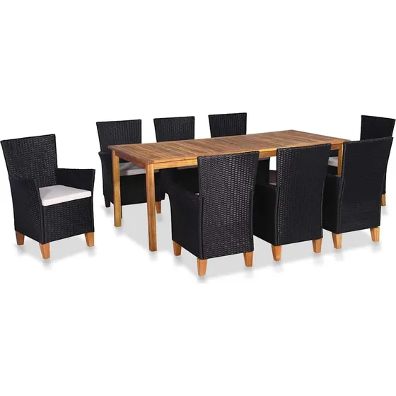 vidaXL udendørs spisebordssæt 9 dele i polyrattan, sort og brun