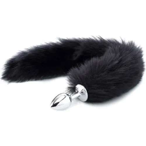 Deluxe Fluffy Fox Plug Black 45 cm - Analplug med hale