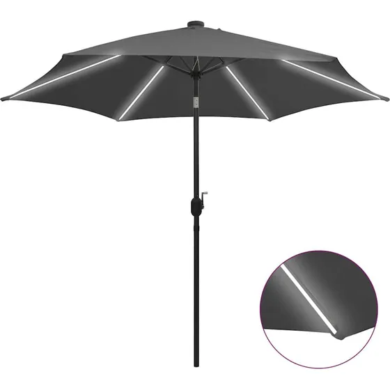 vidaXL Parasol med LED-lys og aluminiumsstang, 300 cm, antracitgrå