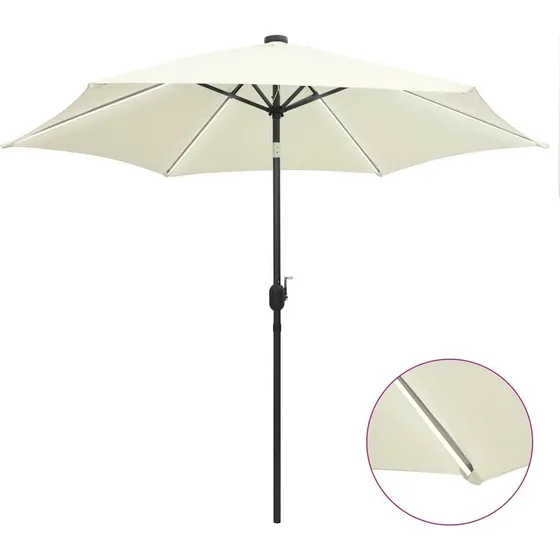 vidaXL Parasol med LED-lys og aluminiumsstang, 300 cm, sandhvid