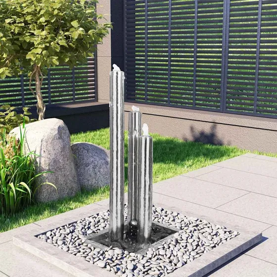 vidaXL Havespringvand i rustfrit stål med LED - 48x34x88 cm