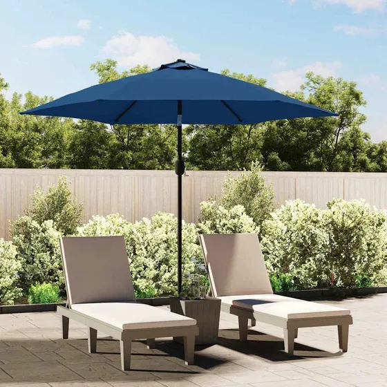 vidaXL Parasol med LED-lys og stålstang 300 cm - Azurblå
