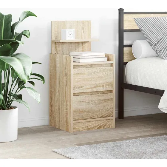 vidaXL Sengeborde med 2 skuffer, 2 stk., 38x34x80 cm, Sonoma-eg