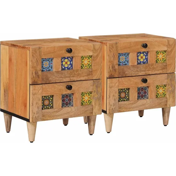 vidaXL Natskab 2 stk. i massivt mangotræ - Naturfarvet 40x33x46 cm