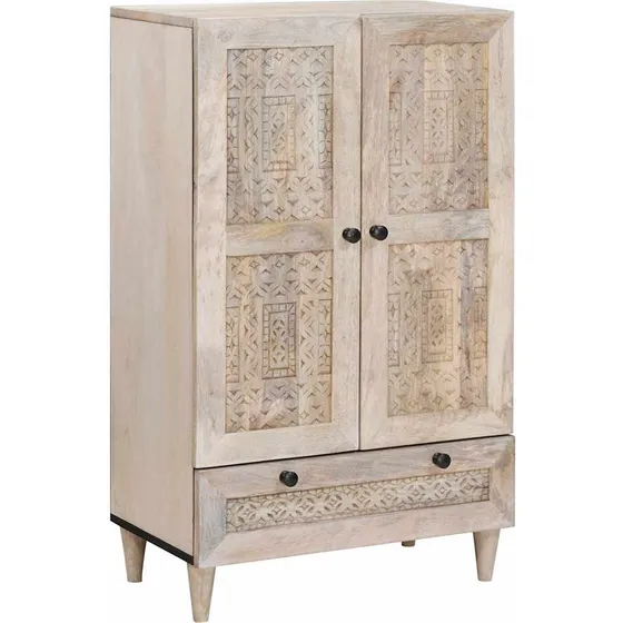 vidaXL Highboard i massivt mangotræ, bleg hvid, 60 x 33 x 100 cm
