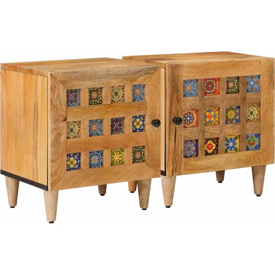 vidaXL Natskab 2 stk. i massivt mangotræ, naturfarvet 40x33x46 cm