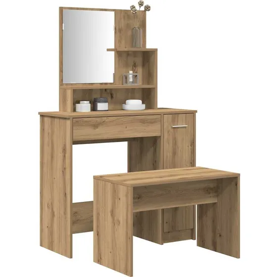 vidaXL Toiletbordssæt Artisan Eg med spejl og skammel