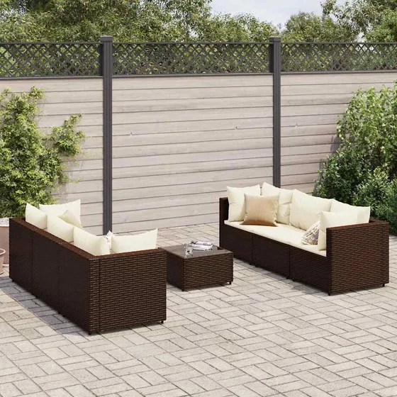 vidaXL loungesæt 7 dele i polyrattan med hynder - brun/creme