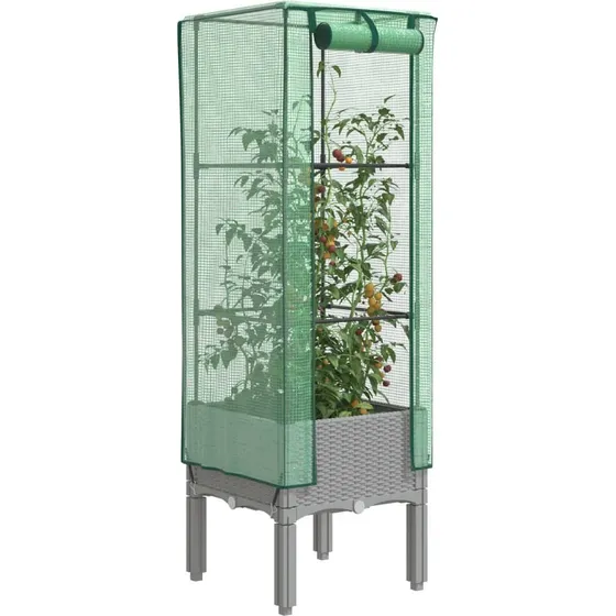 vidaXL Højbed med drivhusovertræk 40x40x140 cm rattan-look