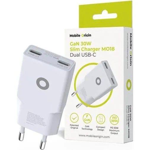 Mobile Origin GaN 30W Slim Charger MO18 Dual USB-C