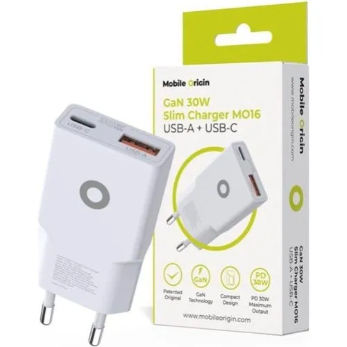 Mobile Origin GaN 30W Slim Charger MO16 USB-A + USB-C
